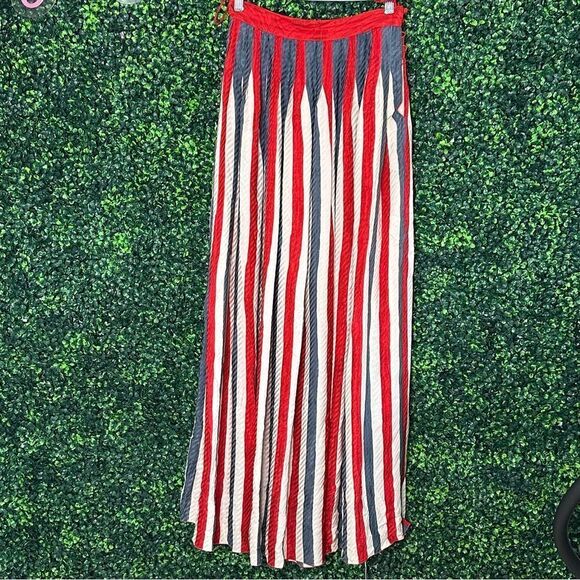 Vintage 80s Michaele Vollbracht Silk Striped Red Maxi Skirt Sz 8 - Picture 1 of 9